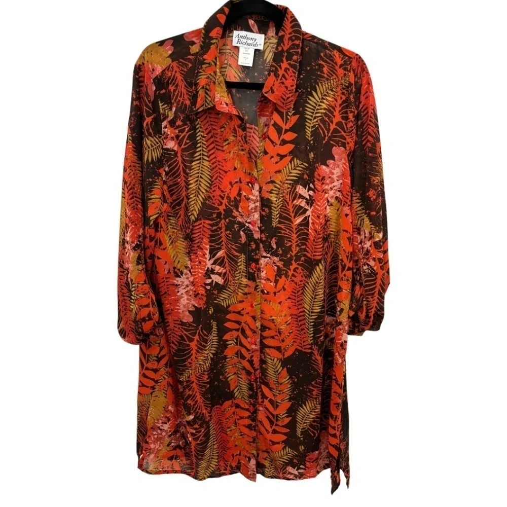 Anthony Richards Shear Shirt Dress 16 Cover Up Plus Size Button Front Roll Tab - Picture 1 of 4